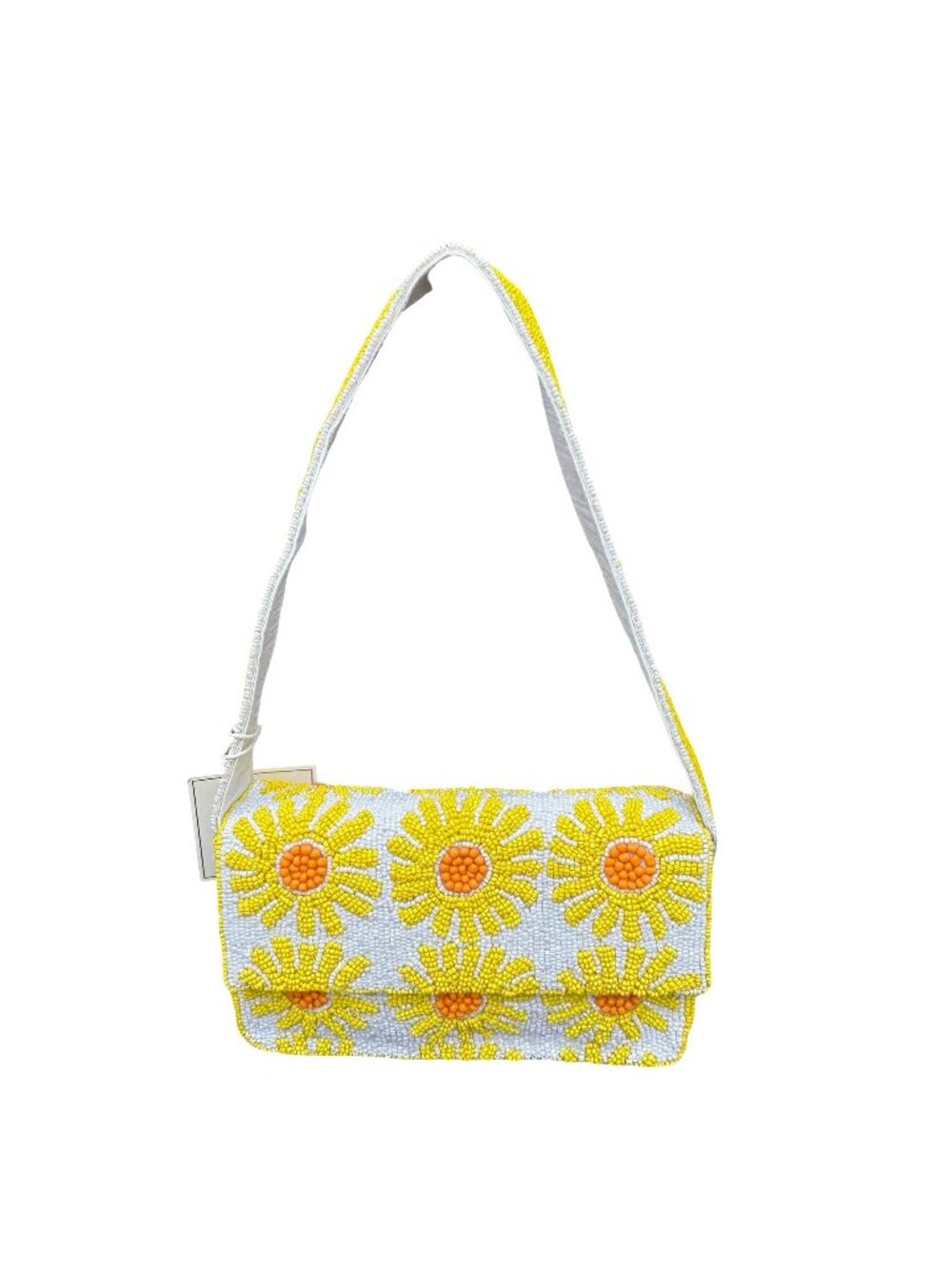 SOL and MER Beaded Shoulder Bag Sunflowers White Yellow Daisy Purse NEW